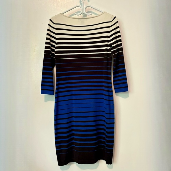 Ralph Lauren Small Dress Knit Fitted Boat Neck 3/4 Sleeve Mid-Length Striped - Picture 5 of 5